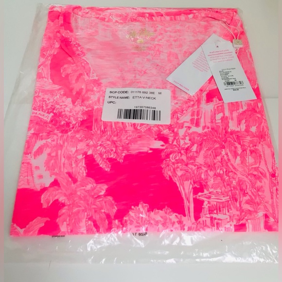 Lilly Pulitzer Etta V-Neck Top-Roxie Pink PB Anniversary Toile-NWT - Picture 3 of 11